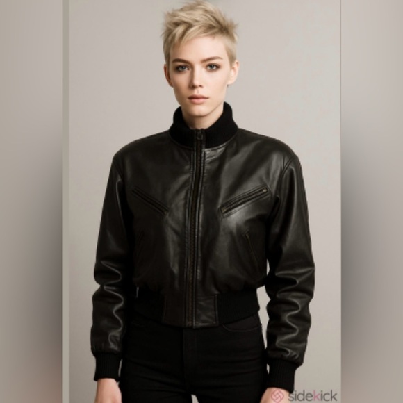 Vintage Michael Hoban North Beach Leather Black Cropped Bomber Jacket size XS - Picture 6 of 14